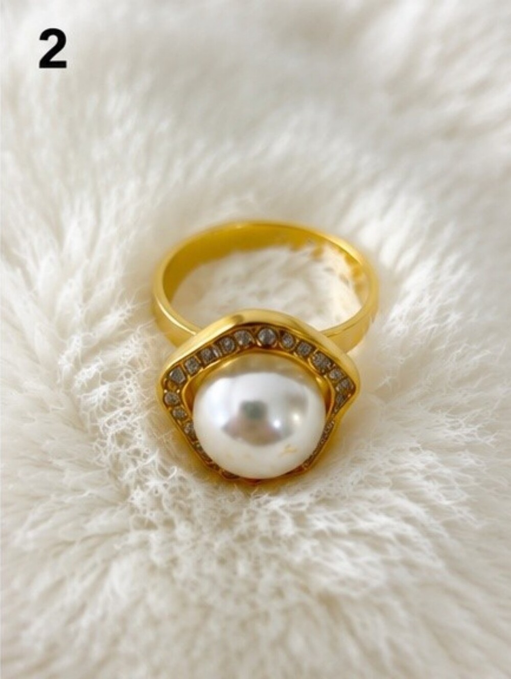 Gold Pearl Jewelry Set - Necklace, Ring & Earrings - Picture 3 of 7